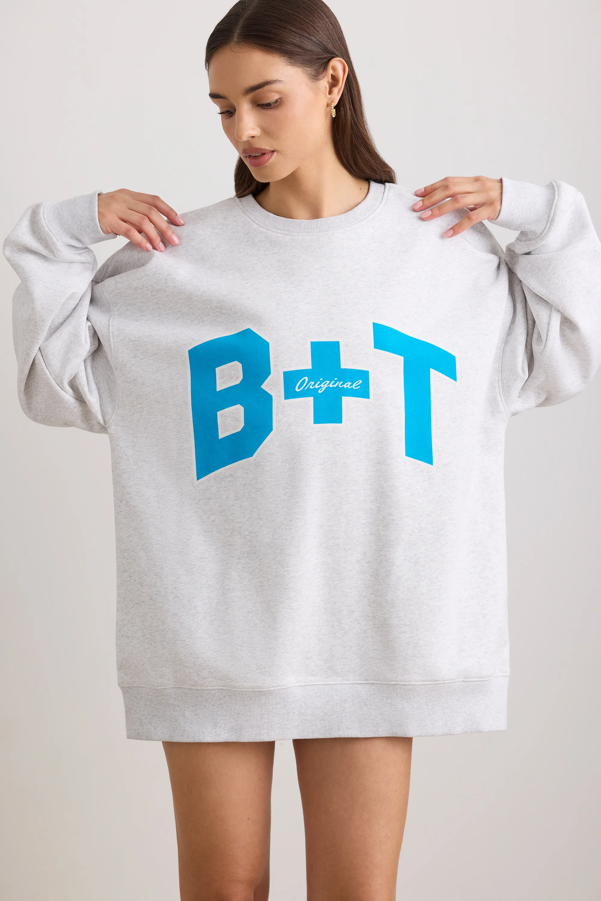 Oversized Crew Neck Sweatshirt in Grey Marl - Image 5