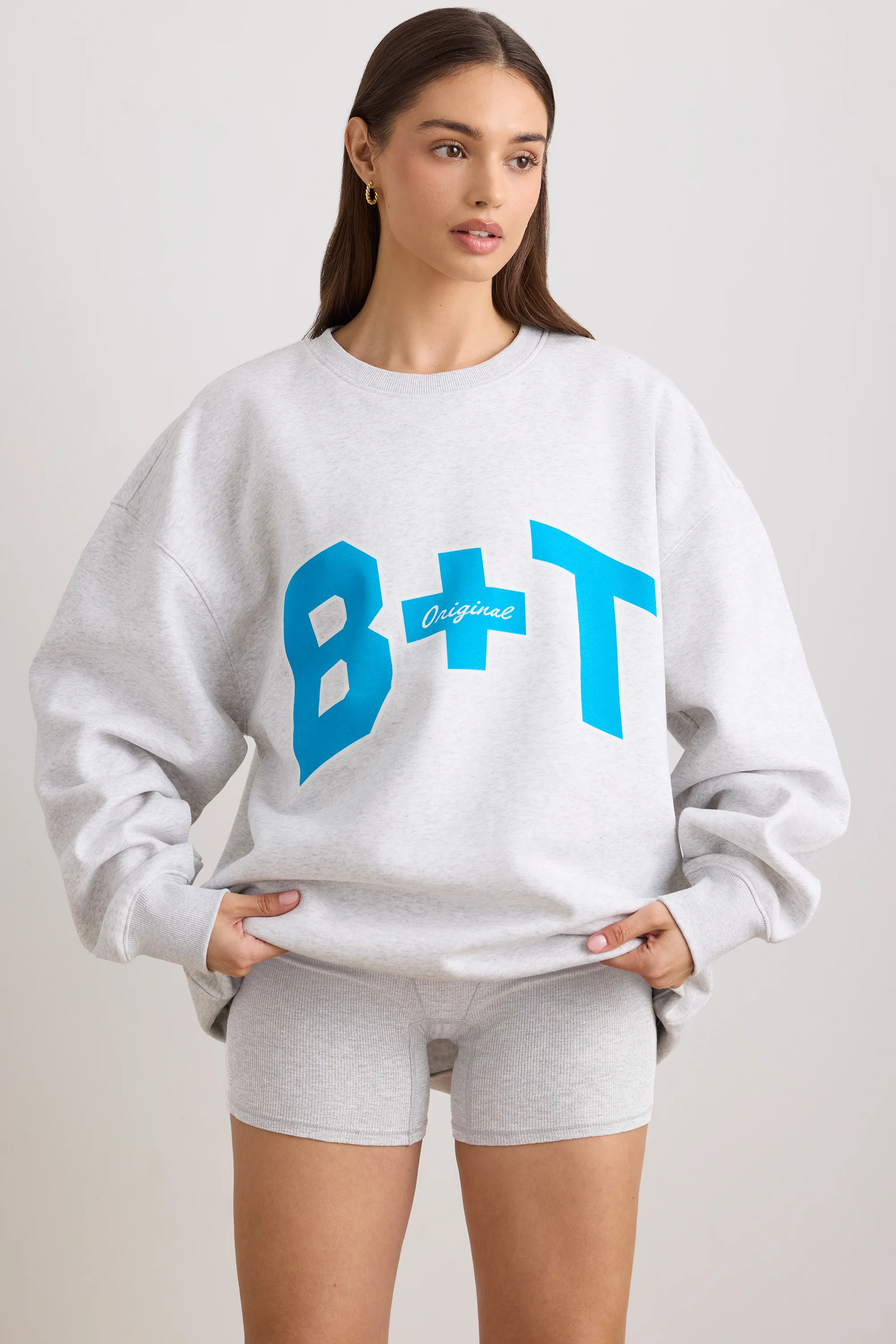 Oversized Crew Neck Sweatshirt in Grey Marl - Image 6