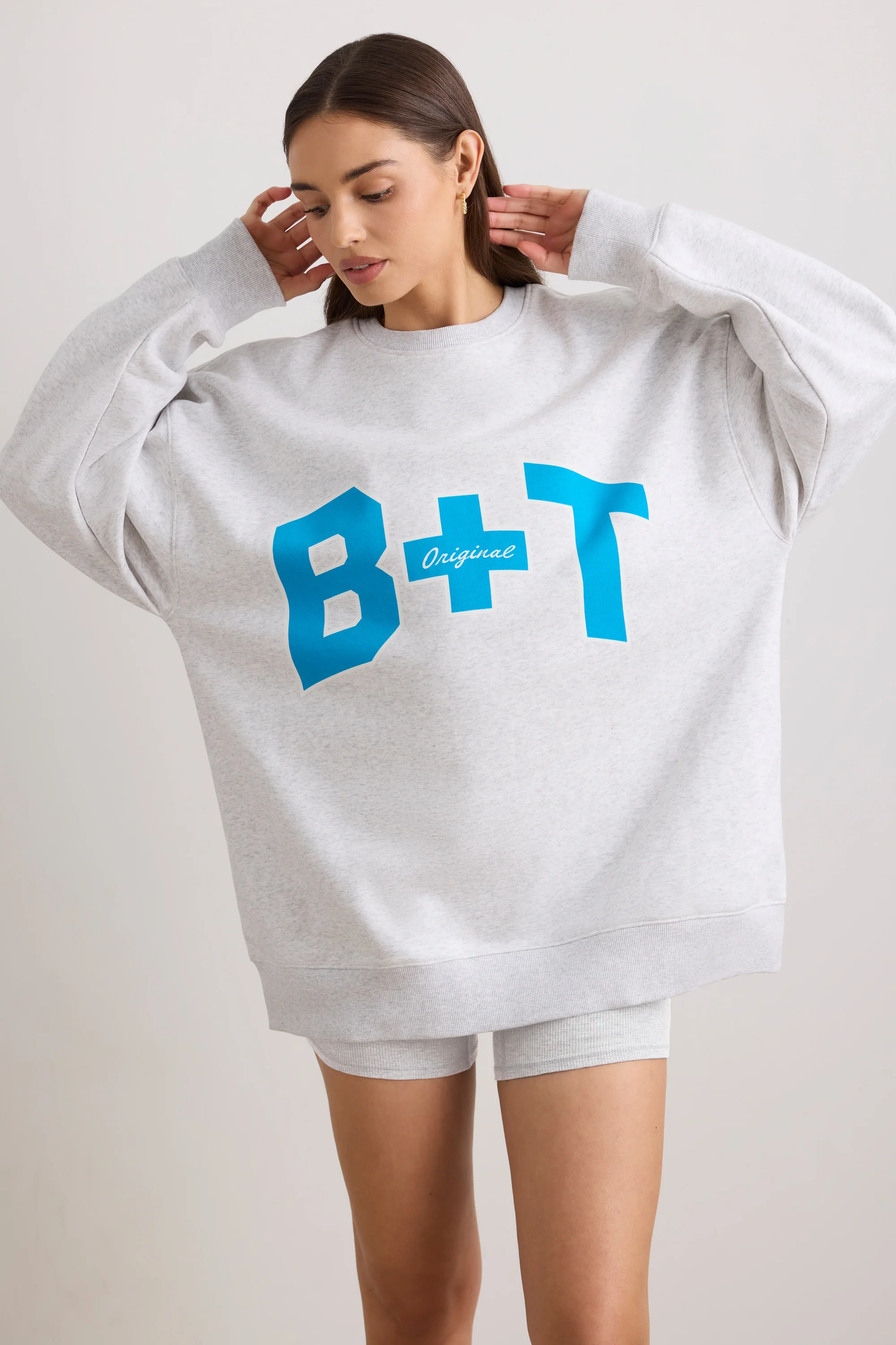 Oversized Crew Neck Sweatshirt in Grey Marl - Image 8