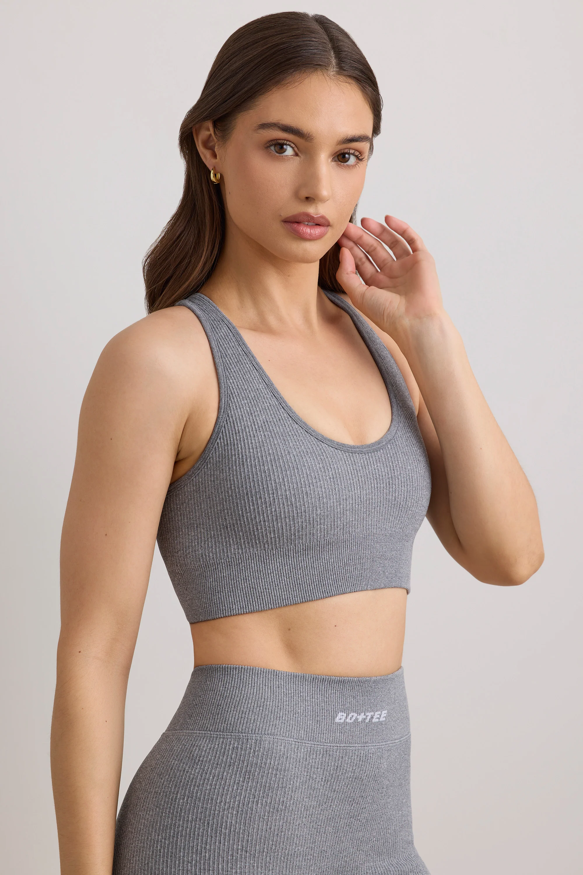 FlexiRib Wide Strap Sports Bra in Grey Melange - Image 11