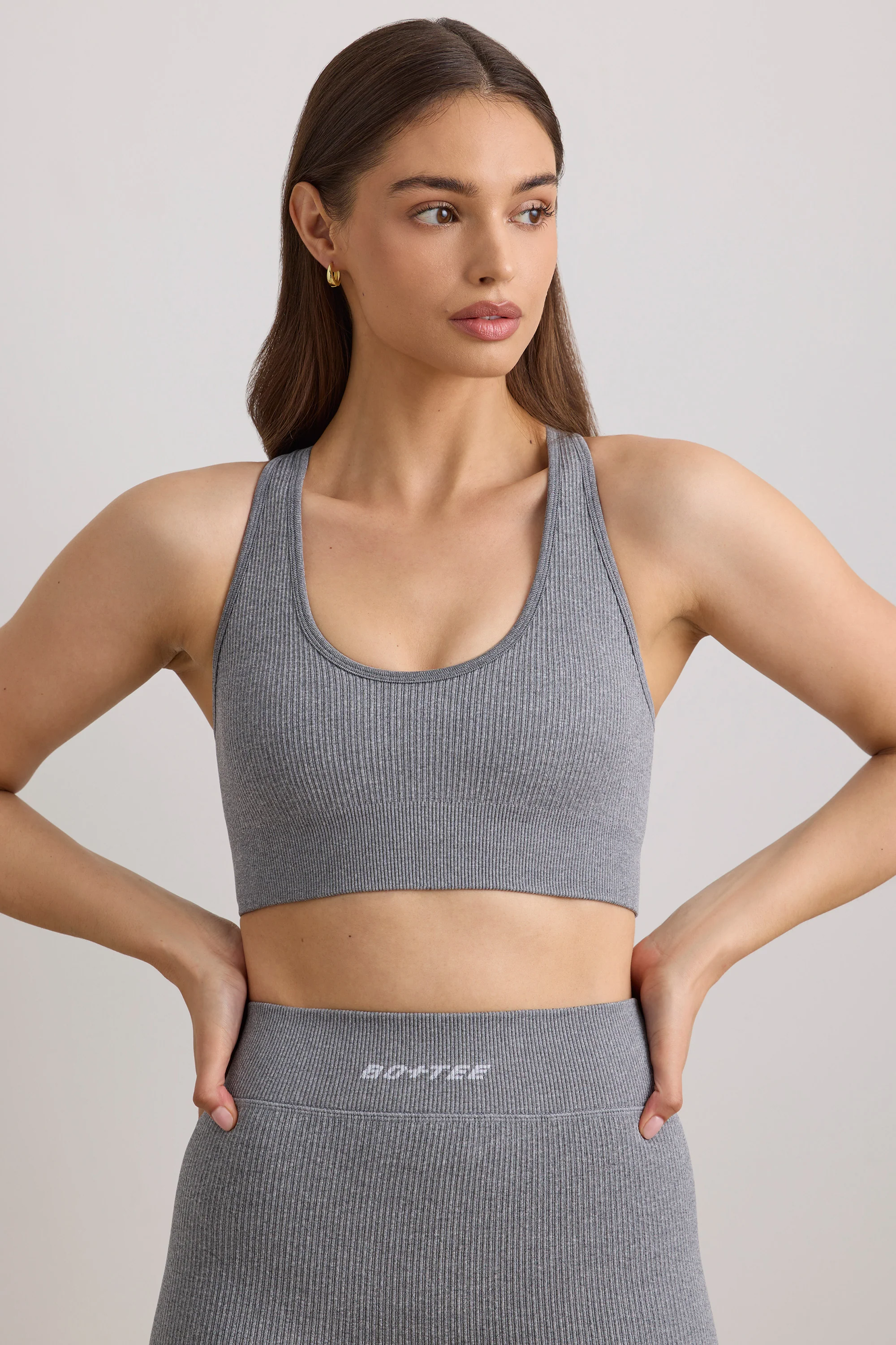 FlexiRib Wide Strap Sports Bra in Grey Melange - Image 8