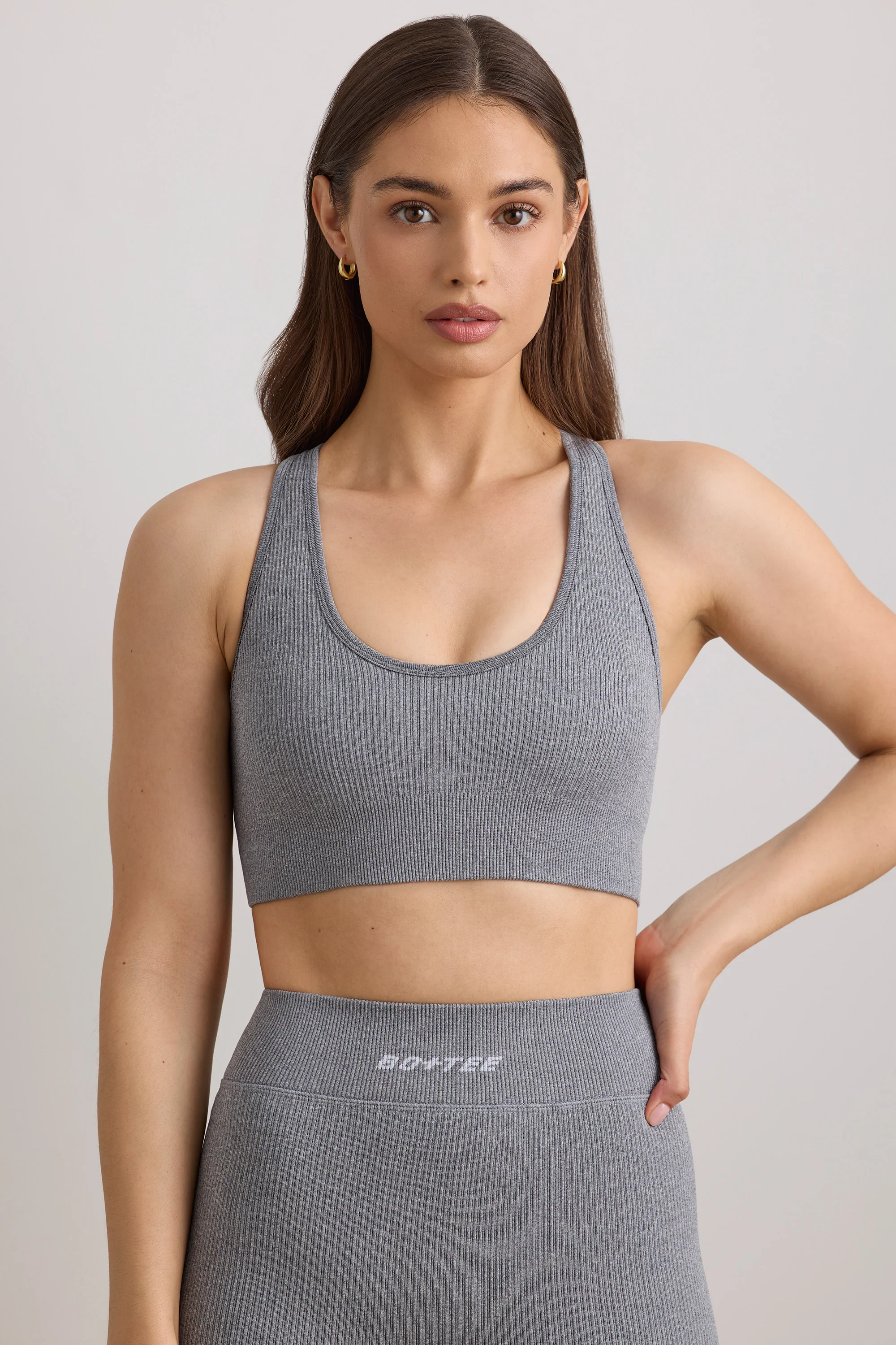 FlexiRib Wide Strap Sports Bra in Grey Melange - Image 9