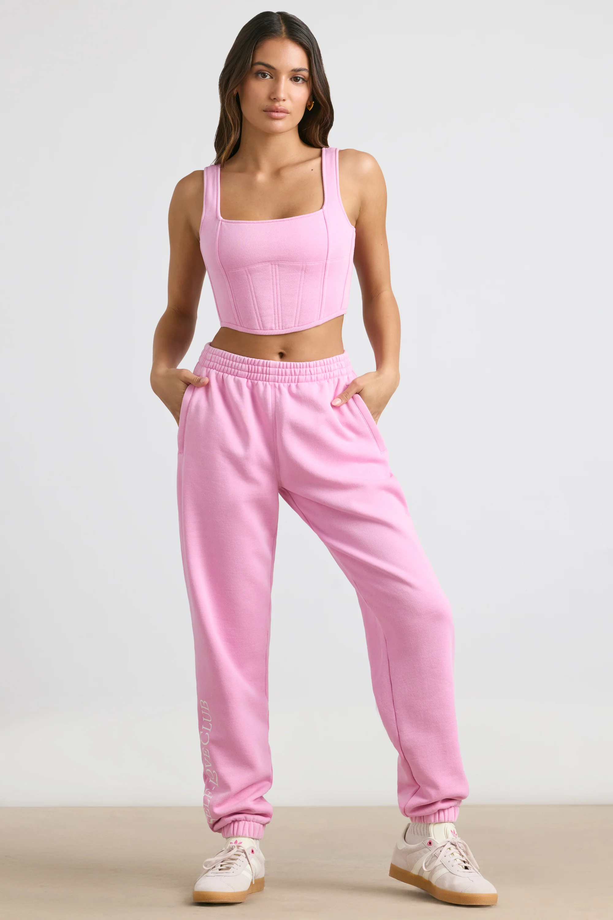 Brushed Jersey Corset Crop Top in Bubblegum Pink - Image 2