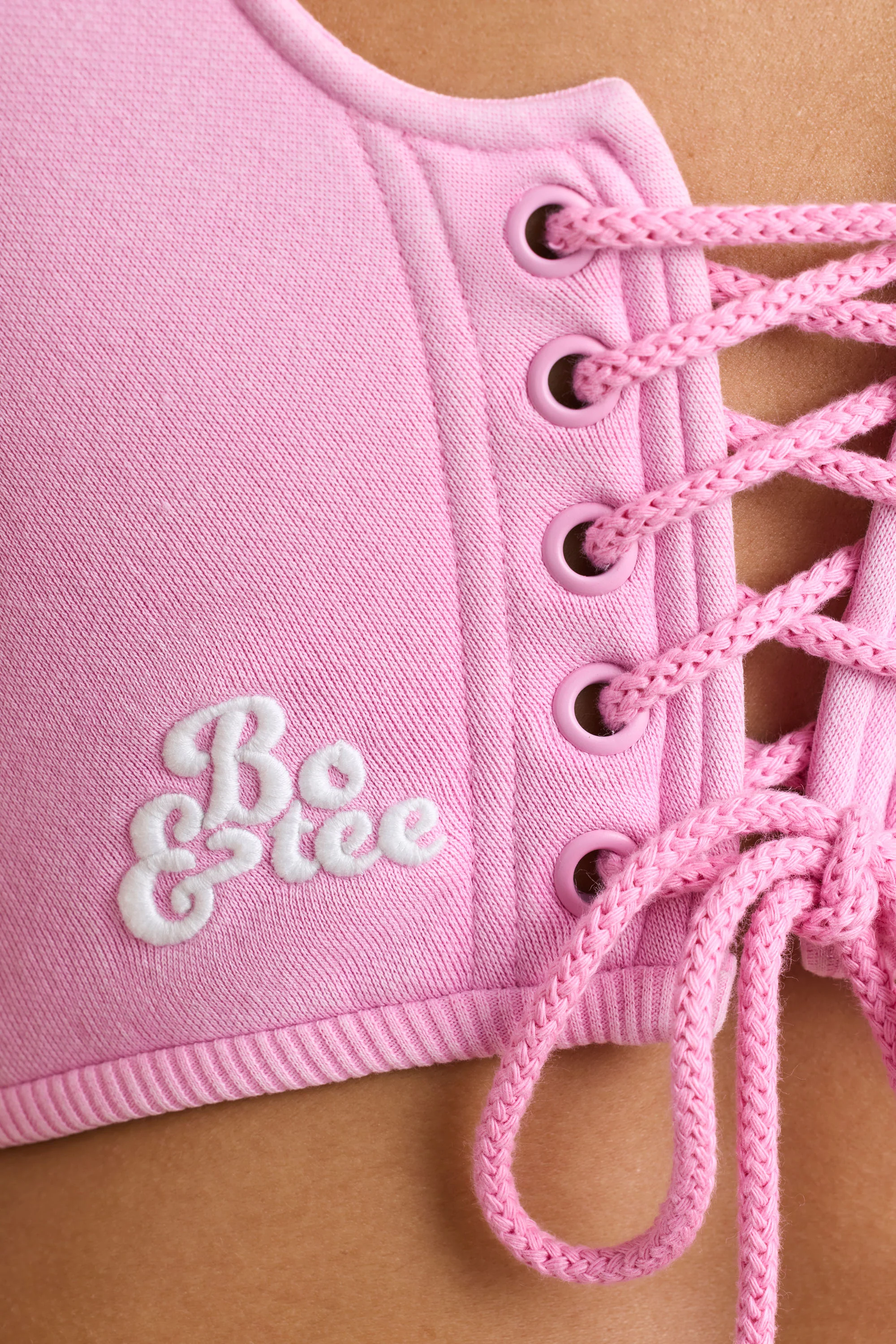 Brushed Jersey Corset Crop Top in Bubblegum Pink - Image 3
