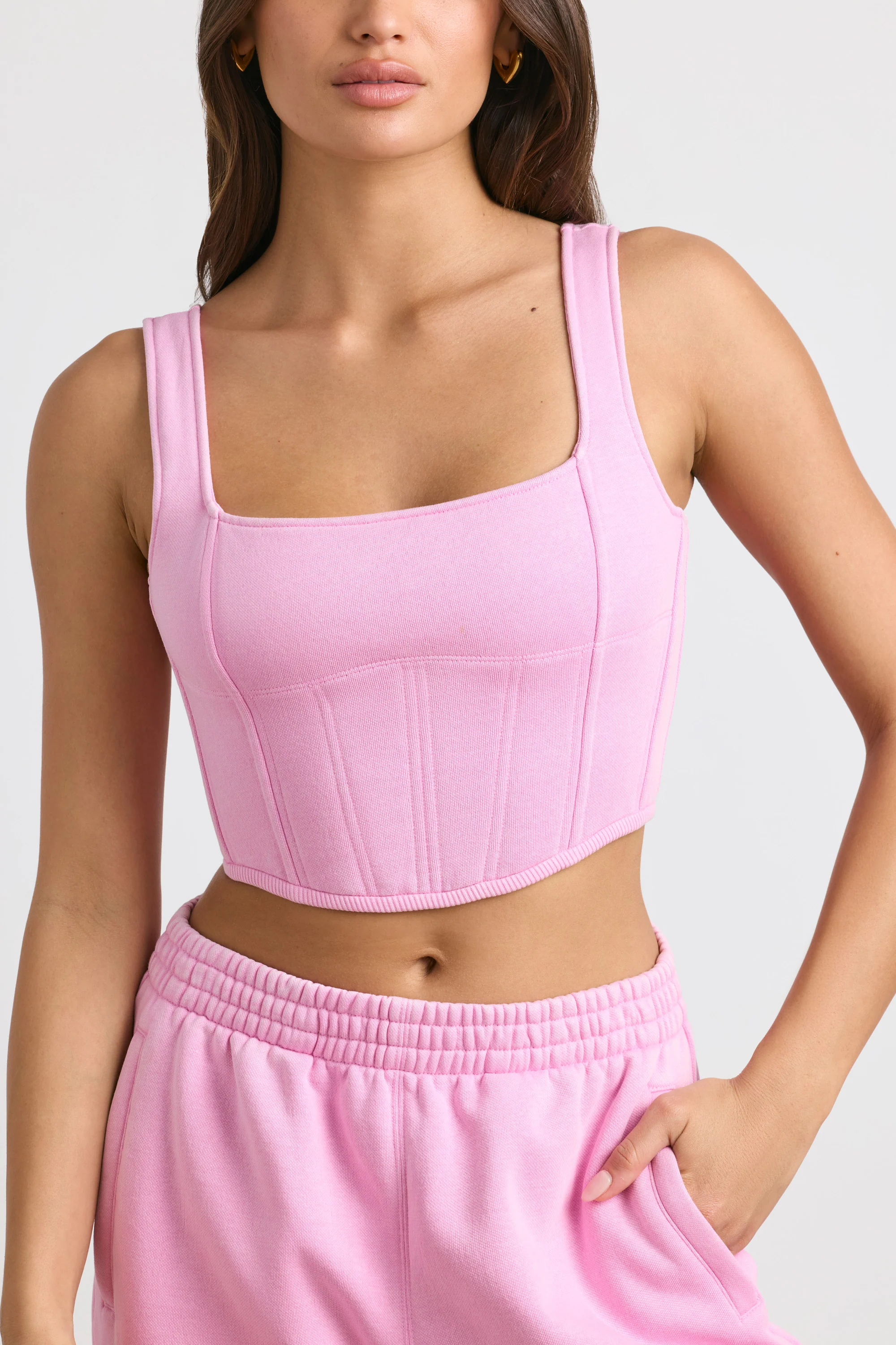 Brushed Jersey Corset Crop Top in Bubblegum Pink - Image 5