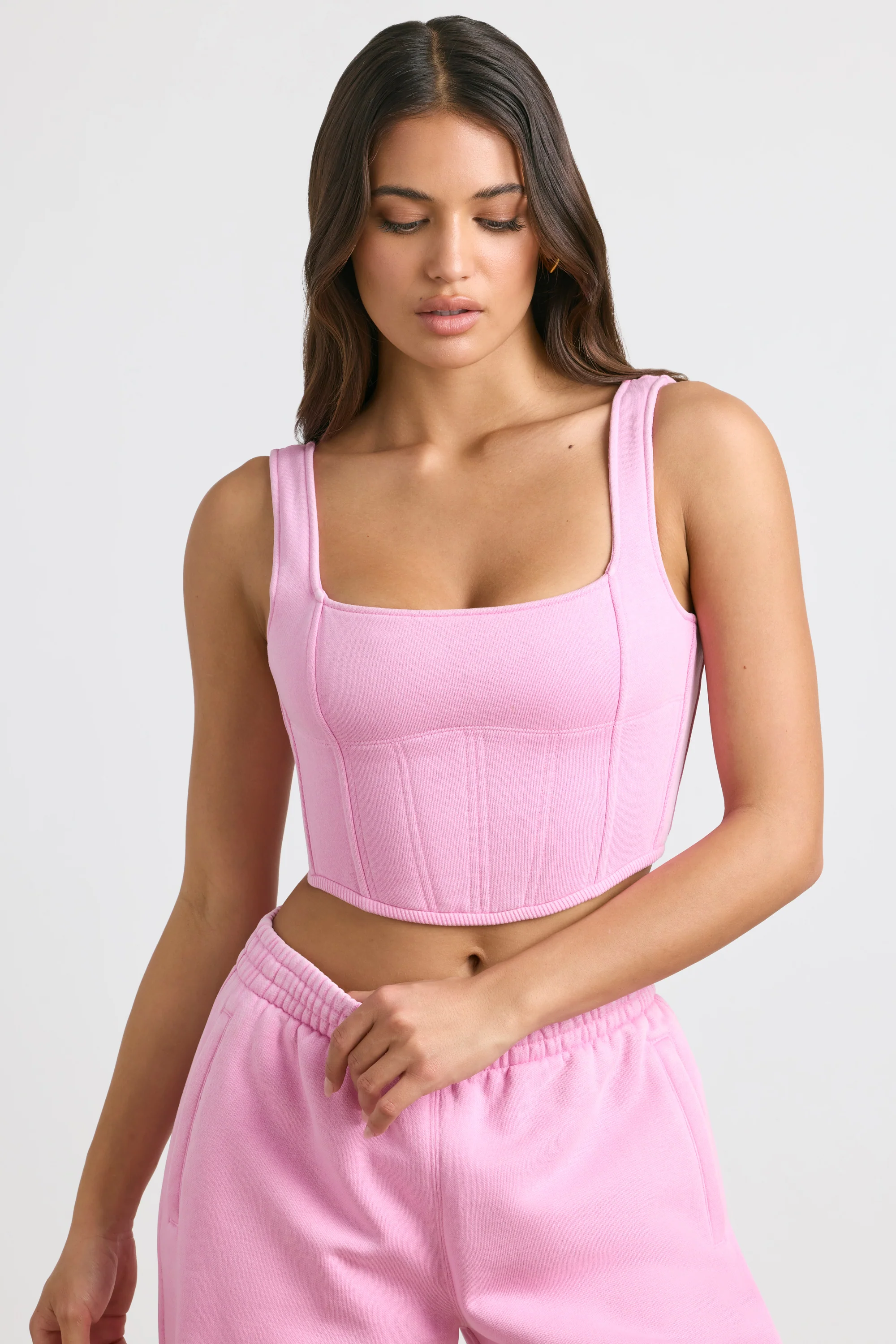 Brushed Jersey Corset Crop Top in Bubblegum Pink - Image 7