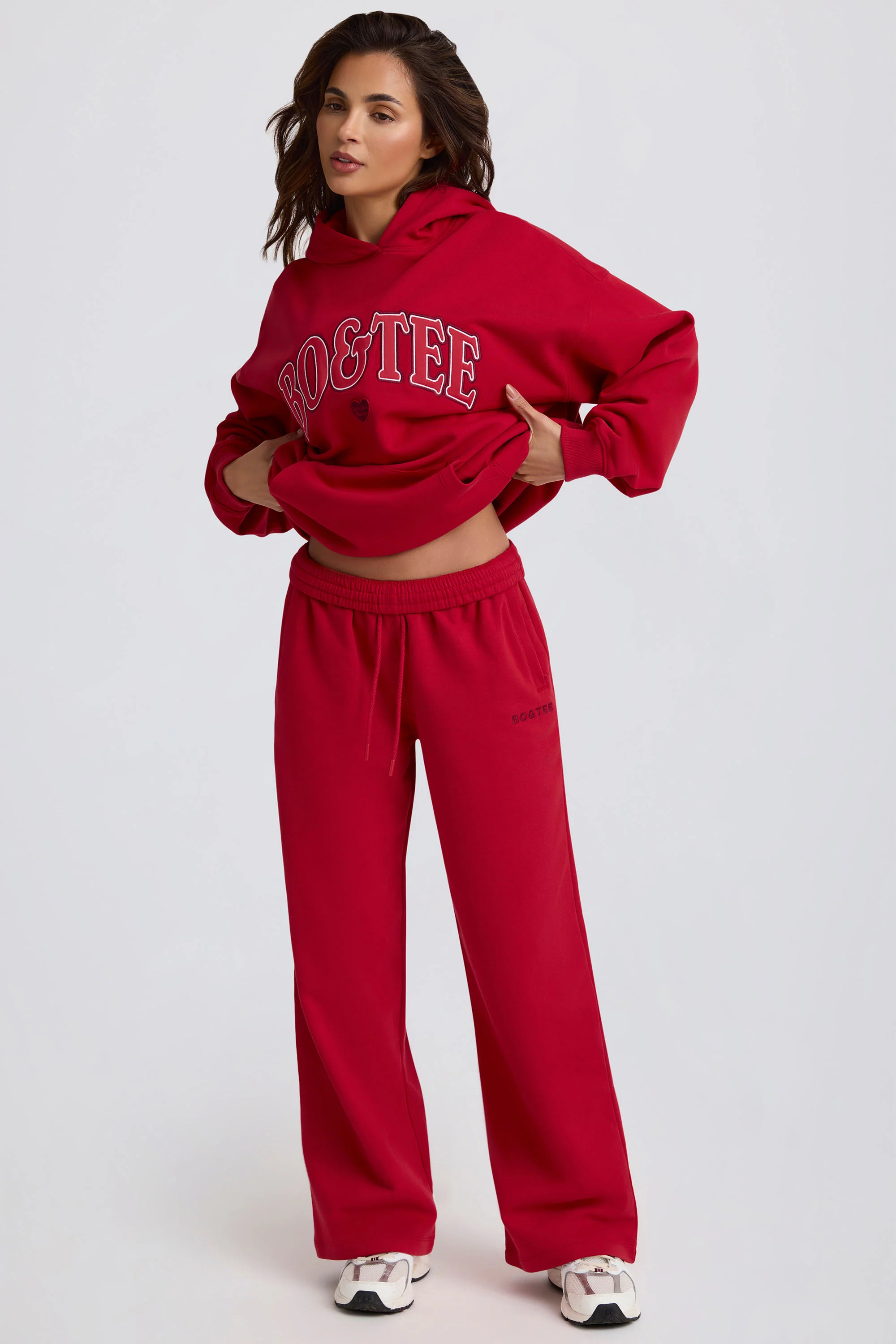 Soft Cotton Jersey Mid-Rise Wide-Leg Joggers in Hot Red - Image 6