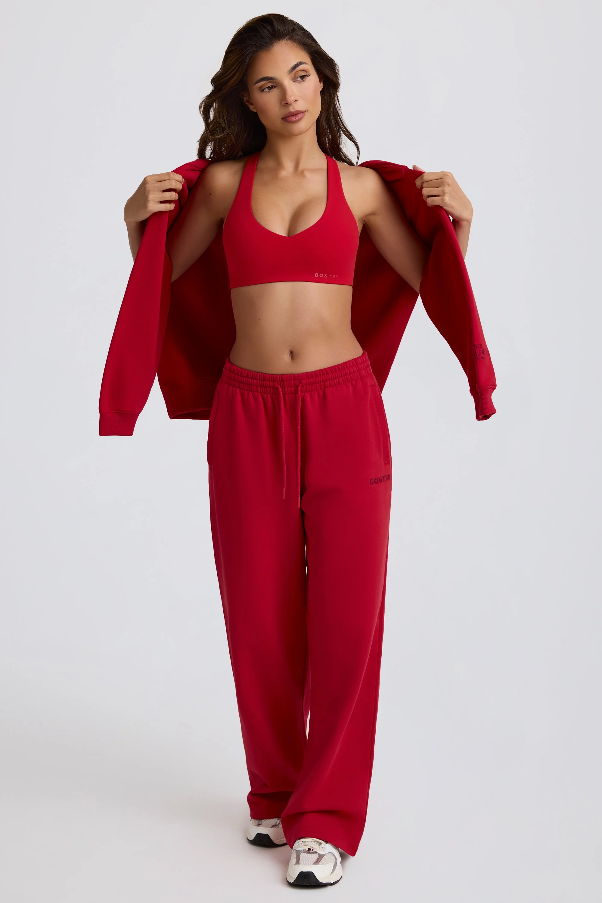 Soft Cotton Jersey Mid-Rise Wide-Leg Joggers in Hot Red - Image 8