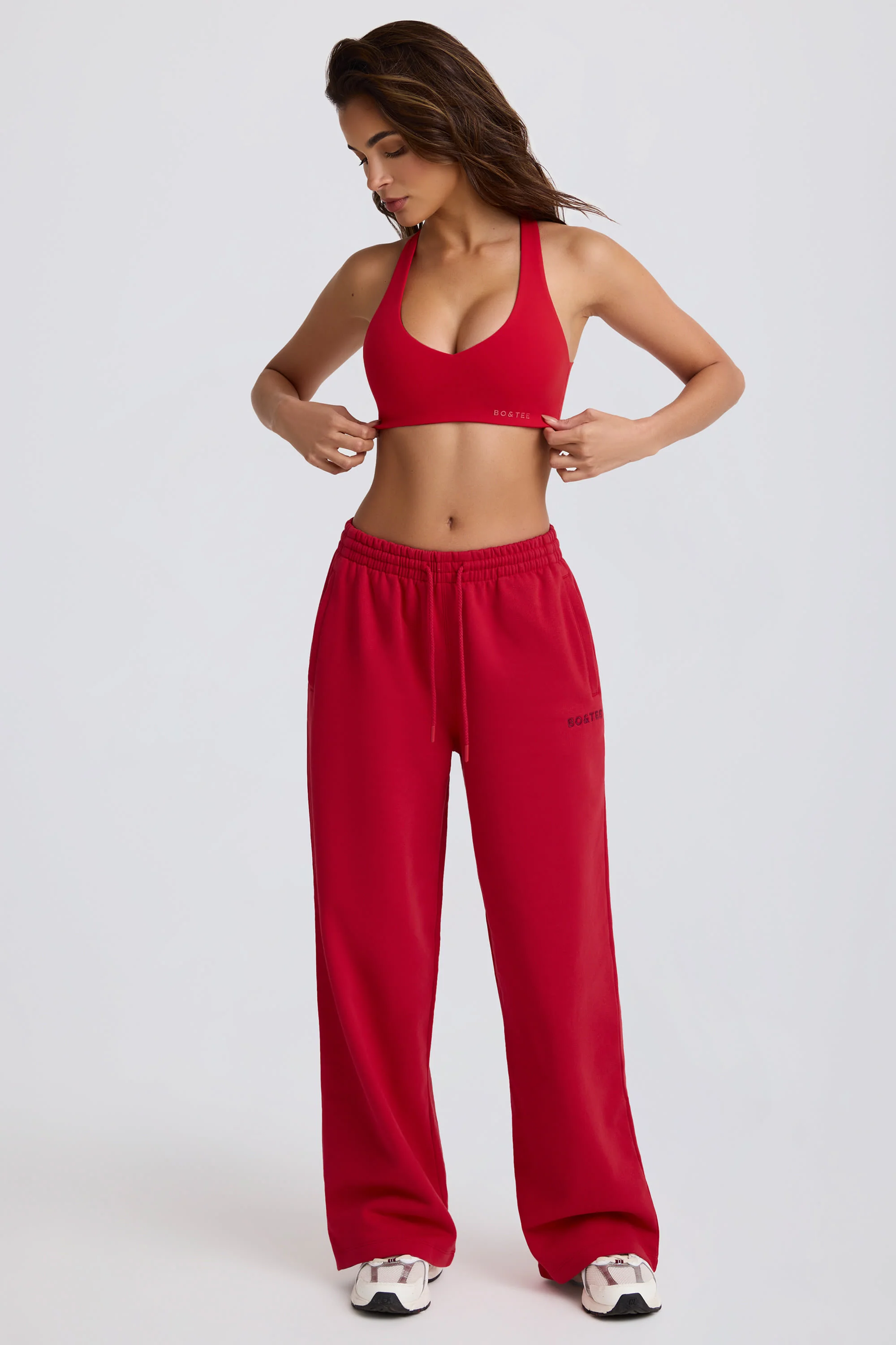 Soft Cotton Jersey Mid-Rise Wide-Leg Joggers in Hot Red - Image 9