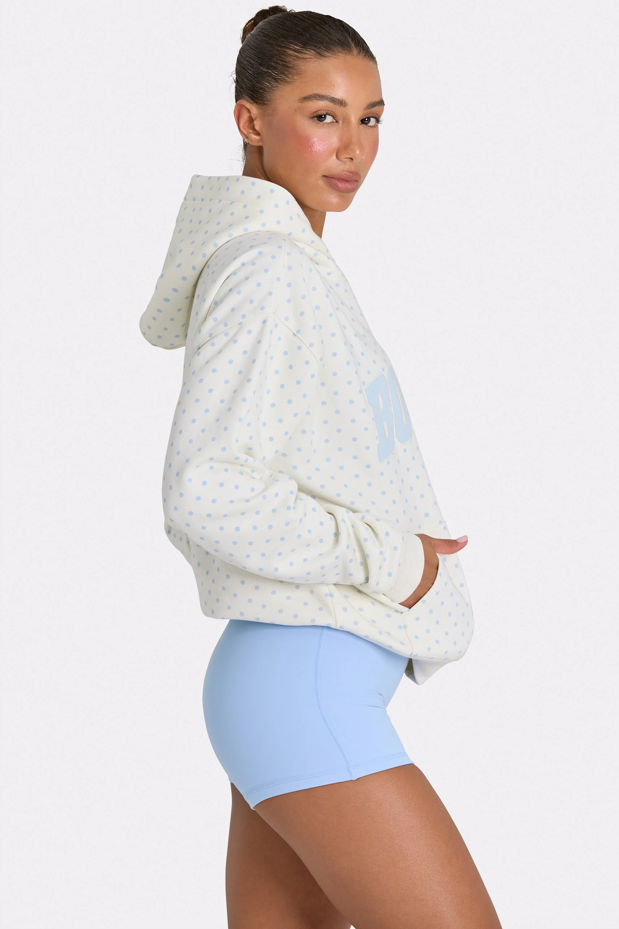 Oversized Applique Hoodie in Coconut Polka Dot - Image 4