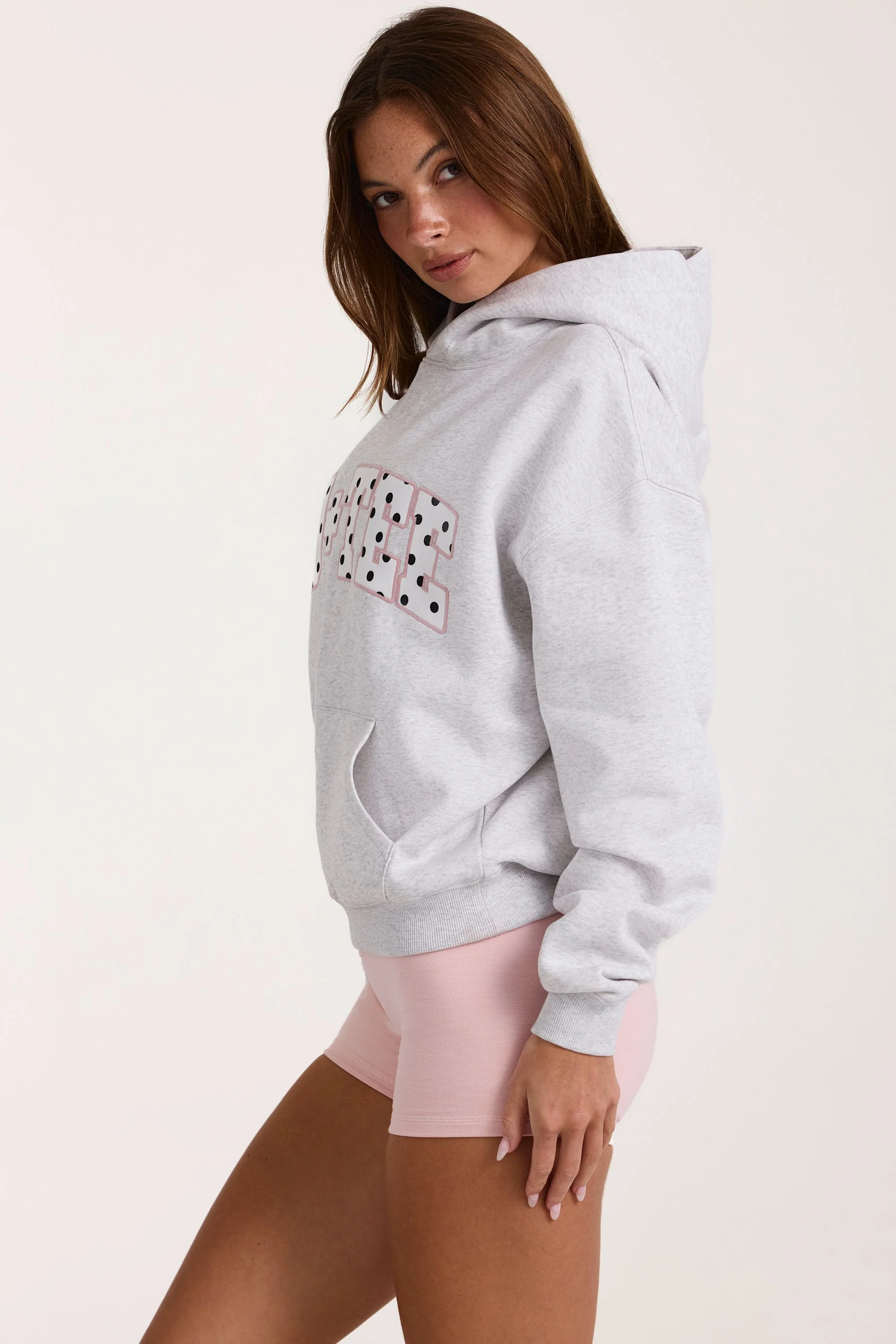 Oversized Applique Hoodie in Grey Marl - Image 4