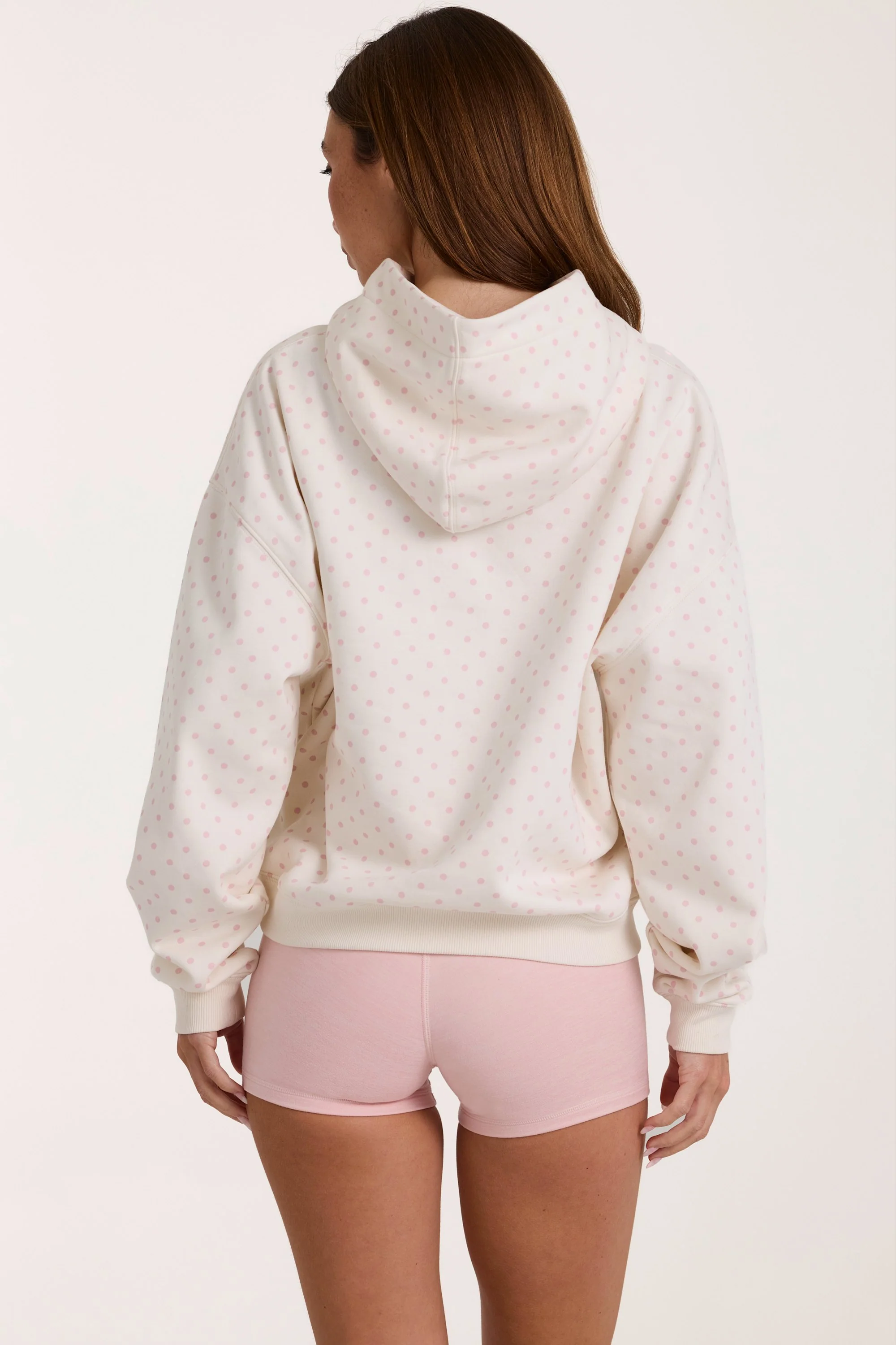 Oversized Applique Hoodie in Ivory Polka Dot - Image 3