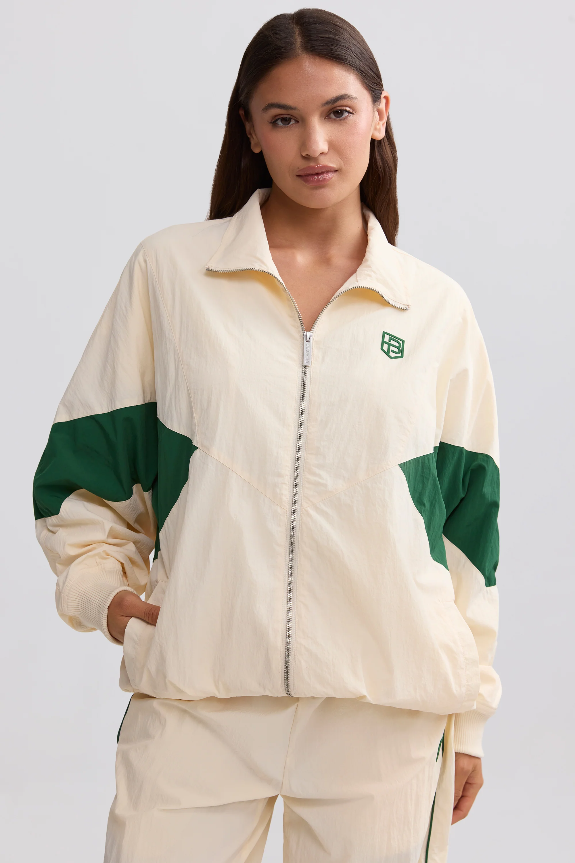 Oversized Colourblock Track Jacket in Marble - Image 8
