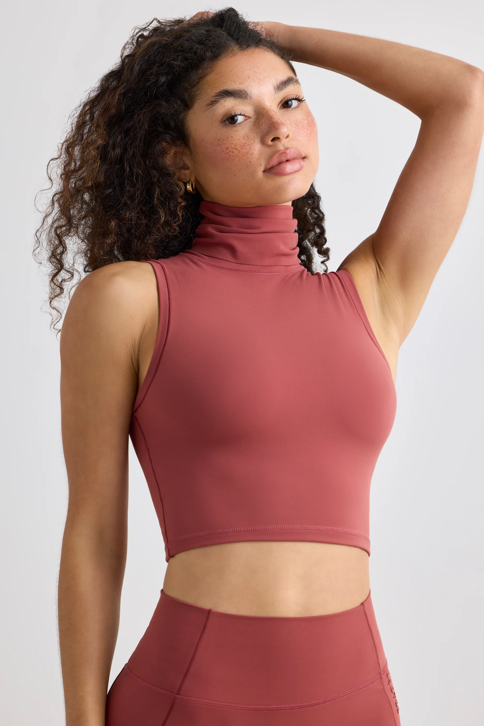 Soft Active Turtleneck Tank Top in Rust - Image 6