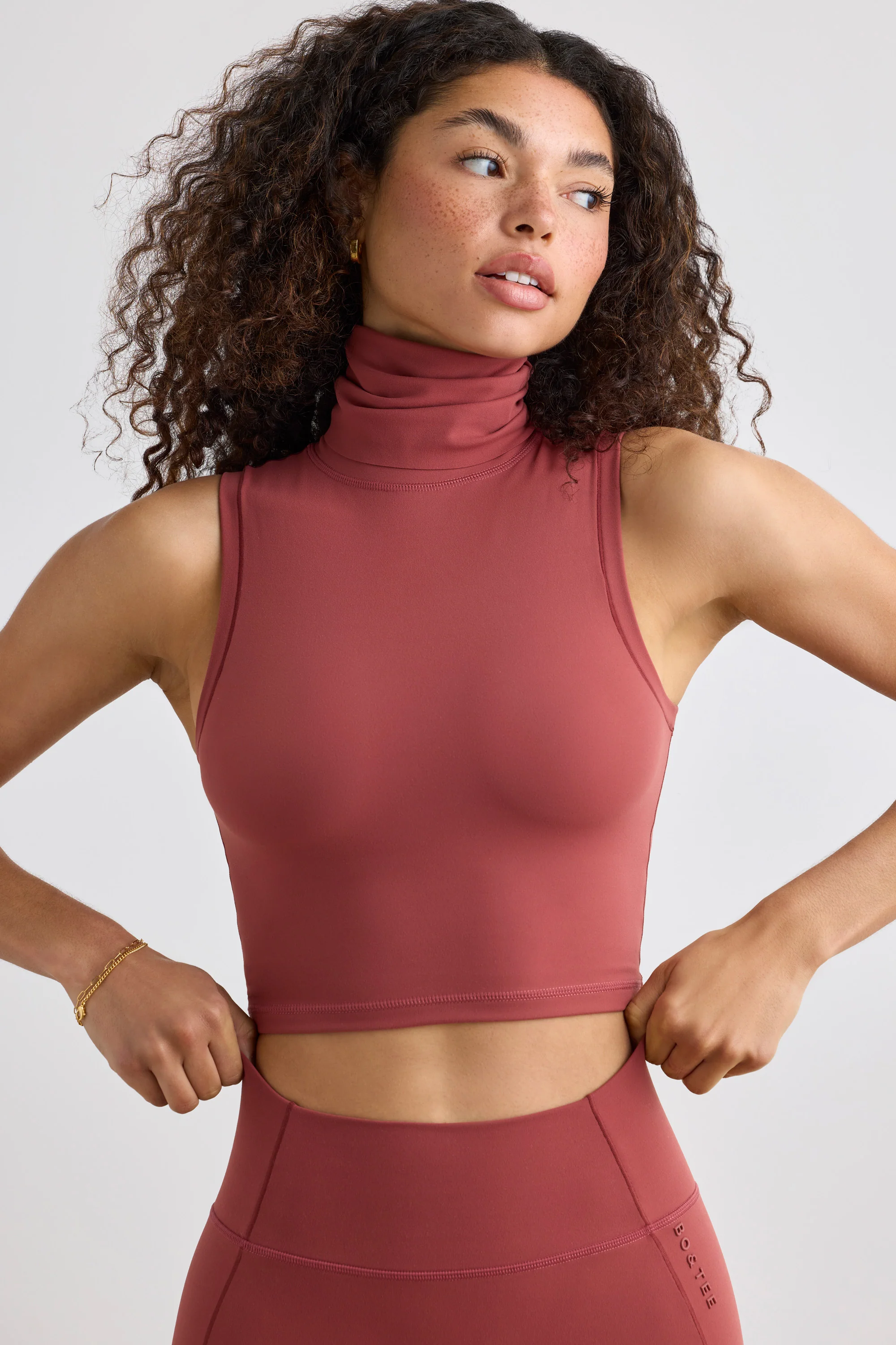 Soft Active Turtleneck Tank Top in Rust - Image 7
